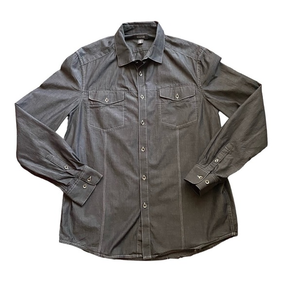 KENNETH COLE REACTION-CHARCOAL GRAY BUTTON FRONT SHIRT - Picture 1 of 6